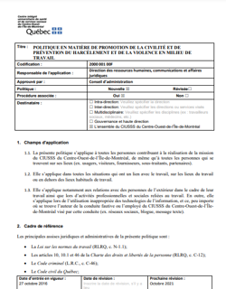 Annexe 7 Politique Promotion de la civilité et prévention du harcèlement Annexe 7 Politique Promotion de la civilité et prévention du harcèlement