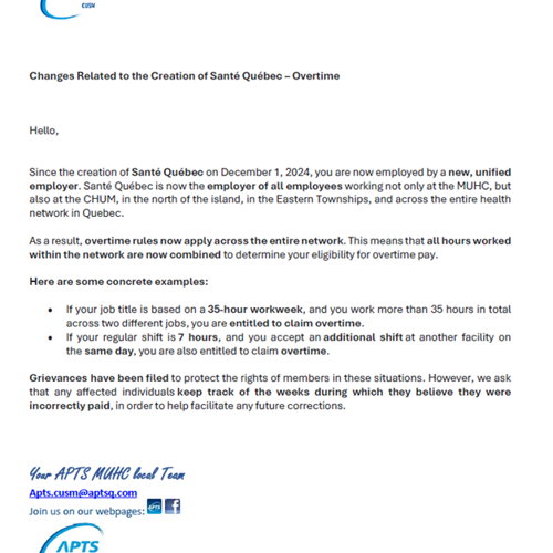 Overtime - Sante Quebec - APTS
