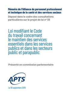 Mémoire PL33 sur le maintien des services essentiels dans les services publics et dans les secteurs public et parapublic (2019)