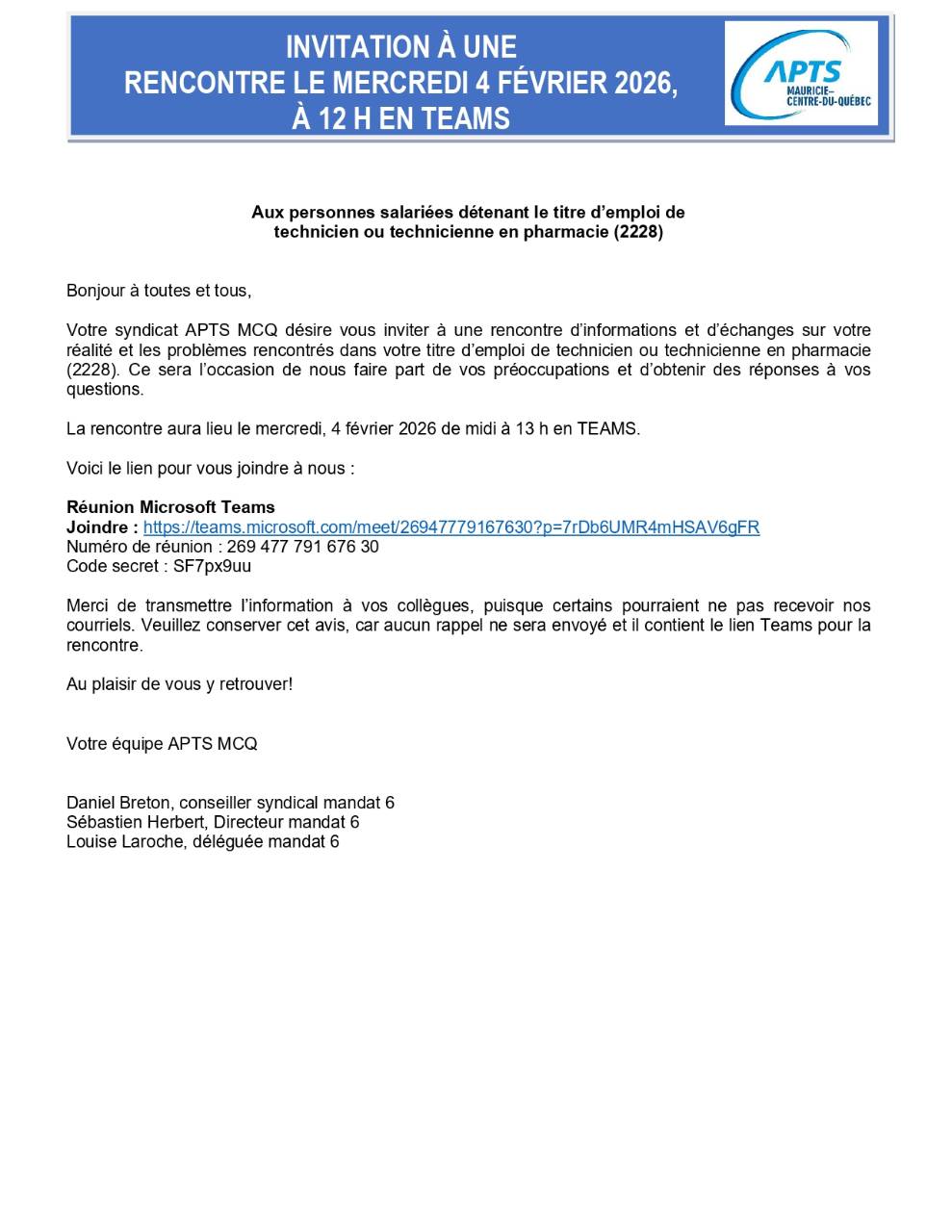 Événement du 04.02.2026 - CIUSSS Mauricie-Centre du Québec