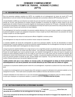 Demande Horaire flexible (horaire comprimé 9/10 ou 9.5/10)