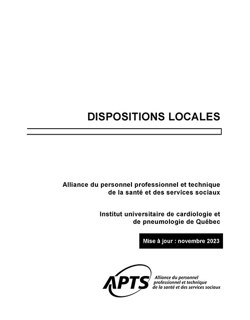 Dispositions locales de l'IUCPQ Dispositions locales de l'IUCPQ