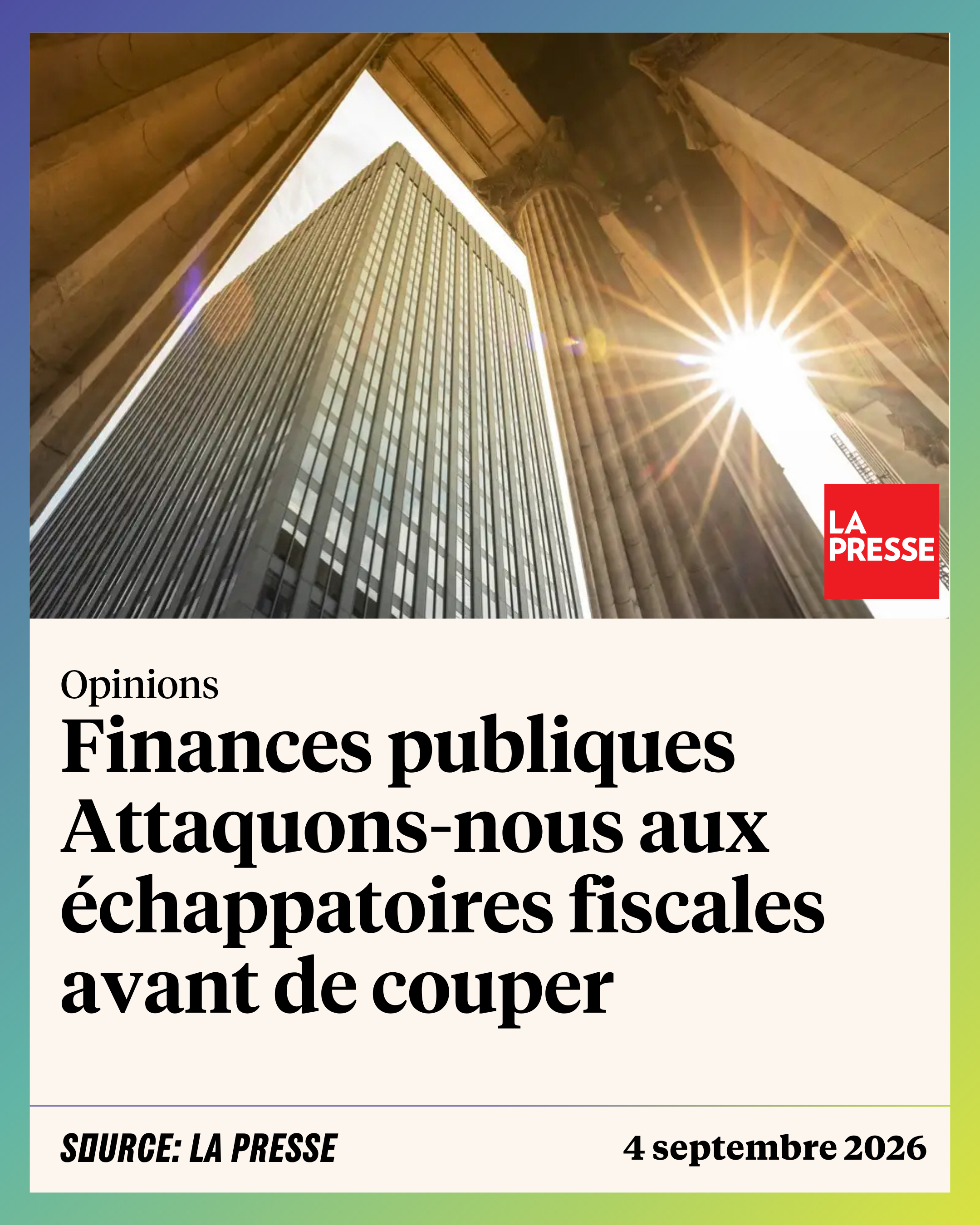 Lettre ouverte | Finances publiques | Attaquons-nous aux échappatoires fiscales avant de couper - APTS