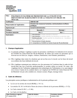 Annexe 7 Politique de promotion de la civilité et prévention du harcèlement