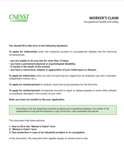 Annex 4 CNESST's Worker's Claim Form