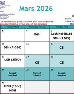 Calendrier mars 2026 / Mars 2026 Calendar