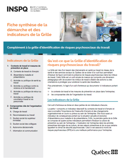 Fiche synthèse de la démarche et des indicateurs de la grille Fiche synthèse de la démarche et des indicateurs de la grille