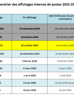 Calendrier des AFFICHAGES