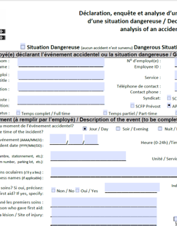 Formulaire de déclaration d'un accident ou situation dangeureuse / Accident or Dangerous Situation Declaration Form