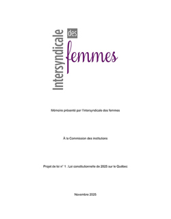 Mémoire PL 1 | Loi constitutionnelle de 2025 sur le Québec | Intersyndicale des femmes