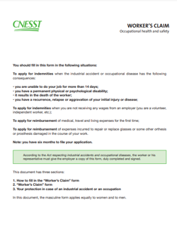 Annex 4 CNESST Worker's Claim Annex 4 CNESST Worker's Claim