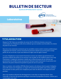Bulletin de secteur No.1: Labos Bulletin de secteur No.1: Labos