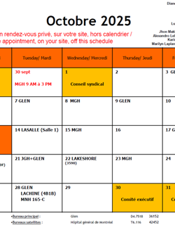Calendrier octobre 2025 / October 2025 Calendar 