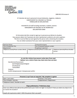Annex 5 Declaration form for Harassment or Violence in the Workplace Annex 5 Declaration form for Harassment or Violence in the Workplace