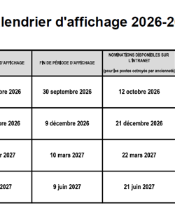 2026-2027 Calendrier des affichages de postes