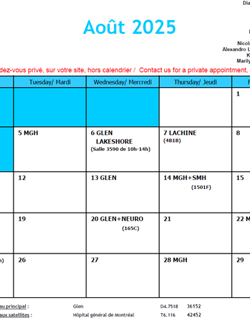 Calendrier août 2025 / August 2025 Calendar 
