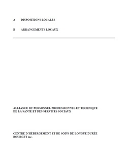 Dispositions locales du CHSLD Bourget Dispositions locales du CHSLD Bourget