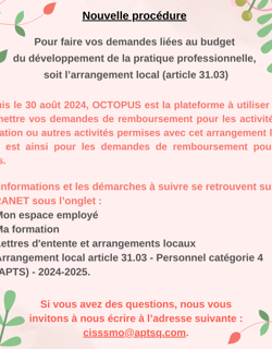 Procédure pour faire une demande liée au budget du développement de la pratique professionnelle/ Arrangement local (art.31.03) Procédure pour faire une demande liée au budget du développement de la pratique professionnelle/ Arrangement local (art.31.03)