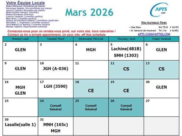 Événement du 02.03.2026 - Centre universitaire de santé McGill (CUSM)