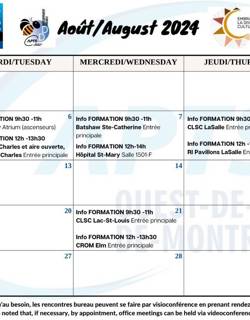 Calendrier des activités syndicales Aout 2024 / August 2024 calendar of union activities