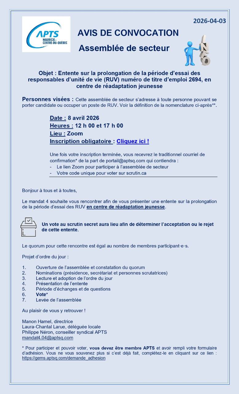 Événement du 08.04.2026 - CIUSSS Mauricie-Centre du Québec