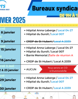 2025-01.   Calendrier des bureaux syndicaux de Janvier