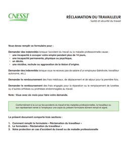 Annexe 4 Formulaire de réclamation du travailleur CNESST Annexe 4 Formulaire de réclamation du travailleur CNESST