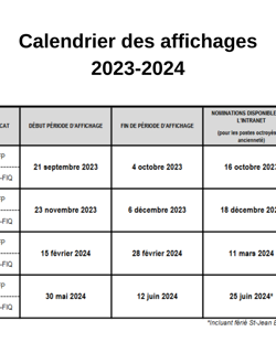 Calendrier des affichages de postes 2023-2024