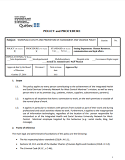 Annex 7 Policy for Workplace Civility and Prevention of Harassment and violence Annex 7 Policy for Workplace Civility and Prevention of Harassment and violence