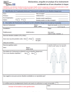 Formulaire de « Déclaration, enquête et analyse d’un évènement accidentel ou d’une situation à risque » du CISSS