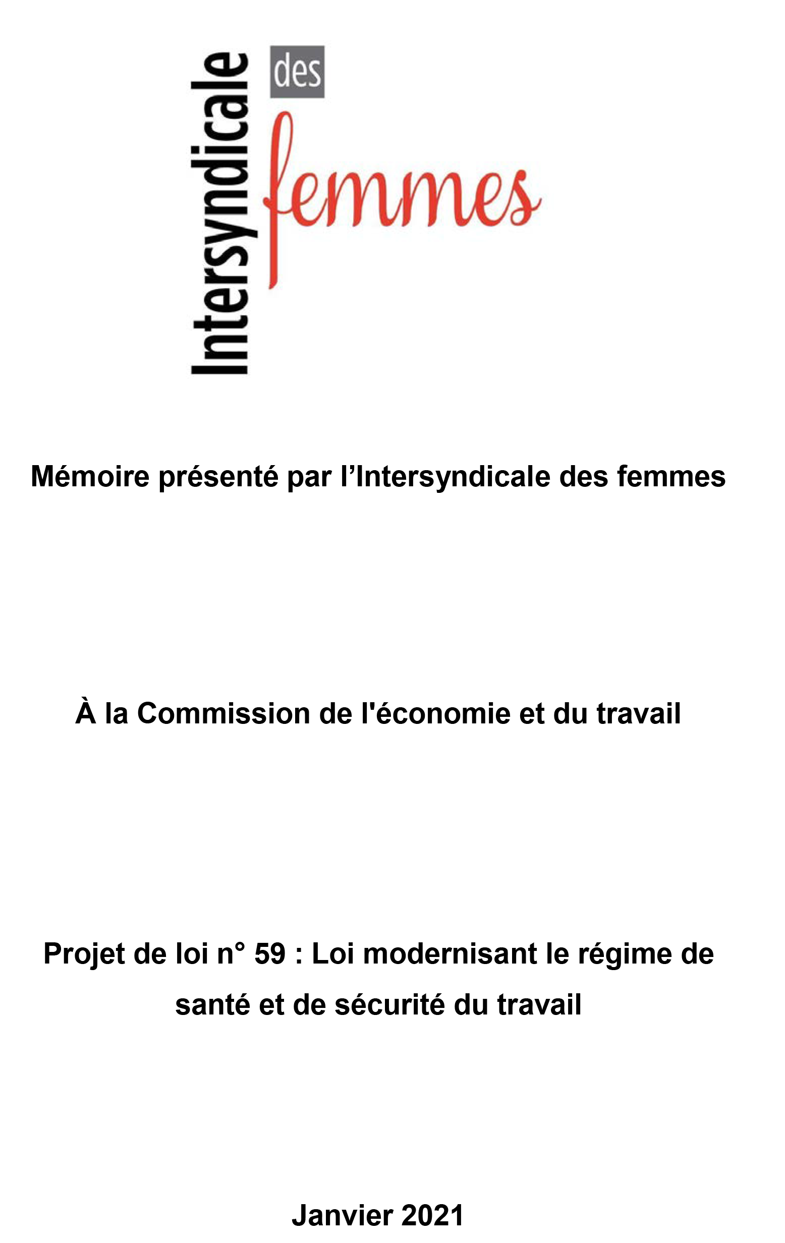 Mémoire de l'Intersyndicale des femmes sur le PL59 - 2021