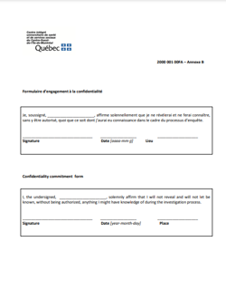 Annex 6 Confidentiality commitment form Harassment or violence in the workplace