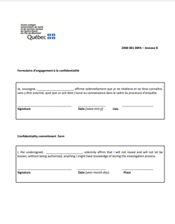 Annex 6 Confidentiality commitment form Harassment or violence in the workplace Annex 6 Confidentiality commitment form Harassment or violence in the workplace