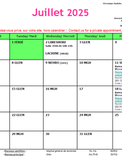 Calendrier juillet 2025 / July 2025 Calendar Calendrier juillet 2025 / July 2025 Calendar