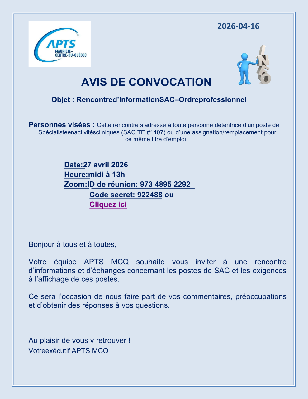 Événement du 27.04.2026 - CIUSSS Mauricie-Centre du Québec