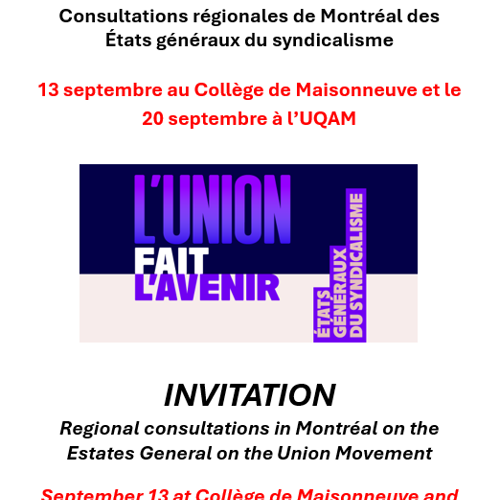 INVITATION - États généraux du syndicalisme / INVITATION - Estates General on the Union Movement - APTS