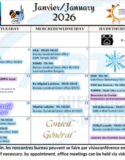 Calendrier Janvier 2026