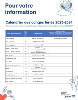 Calendrier des journées fériées 2023-2024 Calendrier des journées fériées 2023-2024