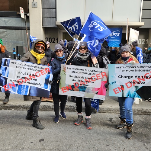 Manifestation de l’APTS de Montréal au centre-ville | Santé Québec, ce n’est pas un cadeau! - APTS Manifestation de l’APTS de Montréal au centre-ville | Santé Québec, ce n’est pas un cadeau! - APTS