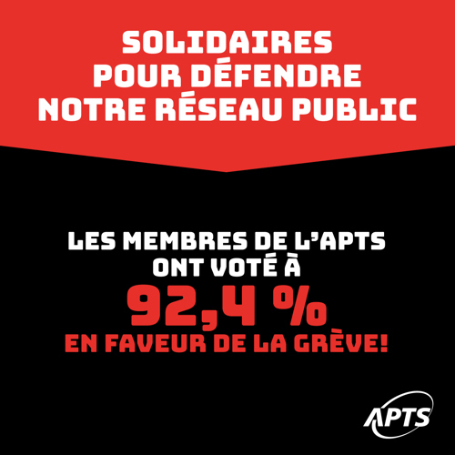 Image The APTS gets a strong mandate for strike action: CIUSSS Montréal West Island - APTS Image The APTS gets a strong mandate for strike action: CIUSSS Montréal West Island - APTS