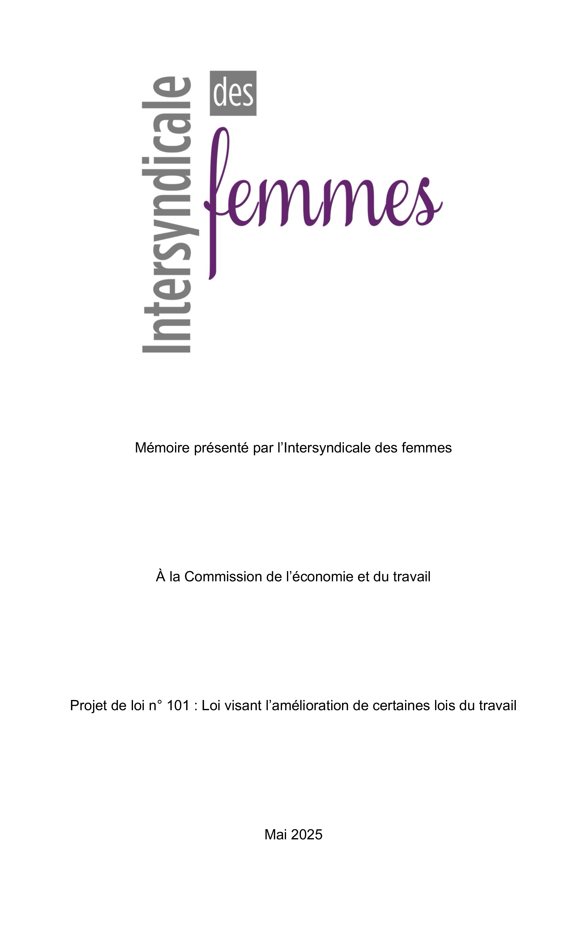 Mémoire PL 101 | Intersyndicale des femmes  - 2025