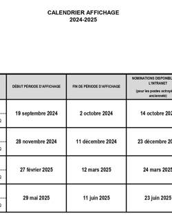 Calendrier des affichages de postes 2024-2025